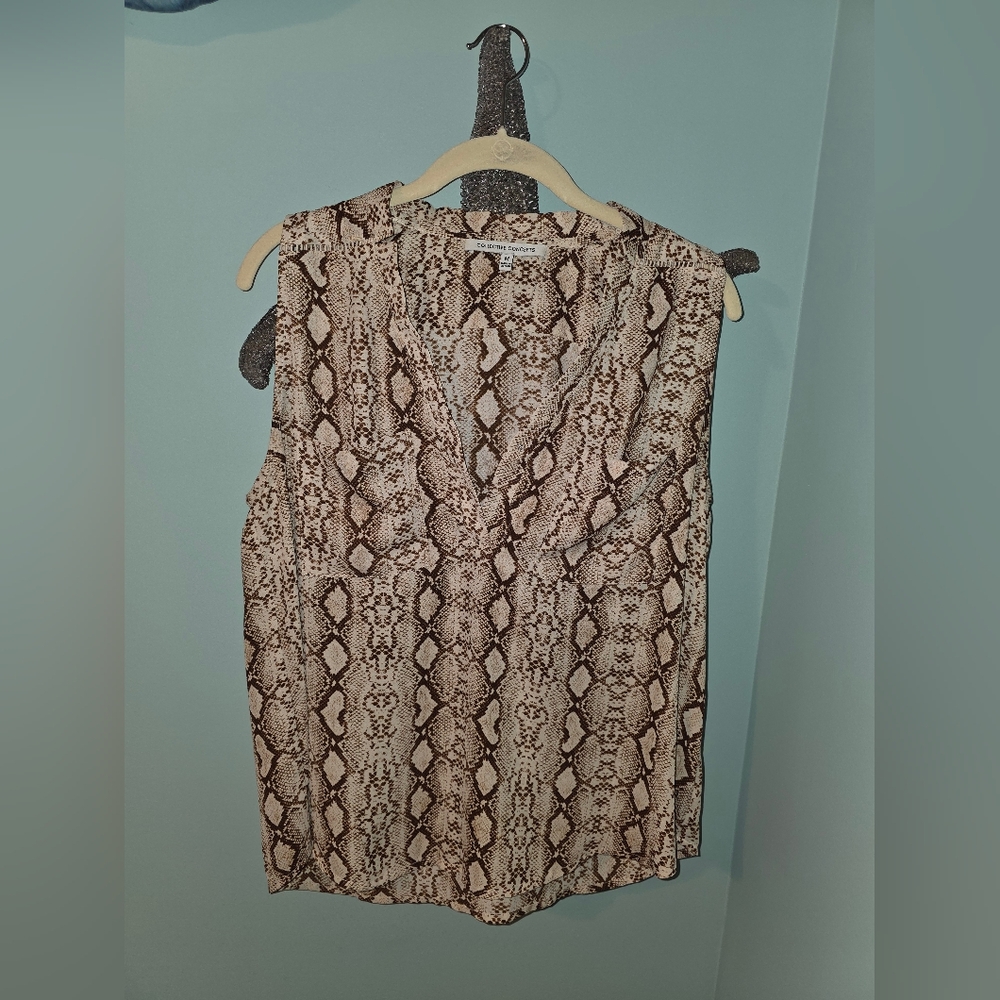 Collective Concepts Snake Print Sleeveless V-Neck Top in Beige and Brown
